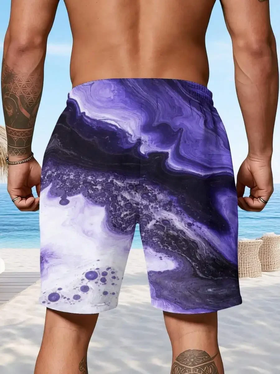 

Mens Purple Abstract Print Beach Shorts Soft Lightweight Casual Summer Lounge Shorts