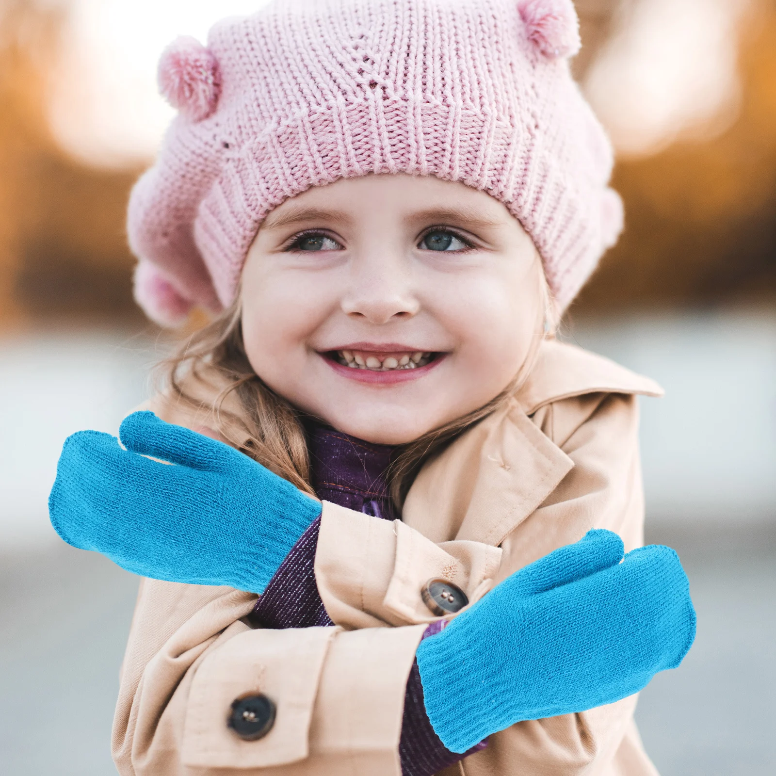 قفازات شتوية للأطفال الصغار، قفازات محبوكة سميكة للغاية ودافئة للأولاد والبنات، قفازات ناعمة للأطفال مريحة للحماية من الطقس البارد باللون الأزرق
