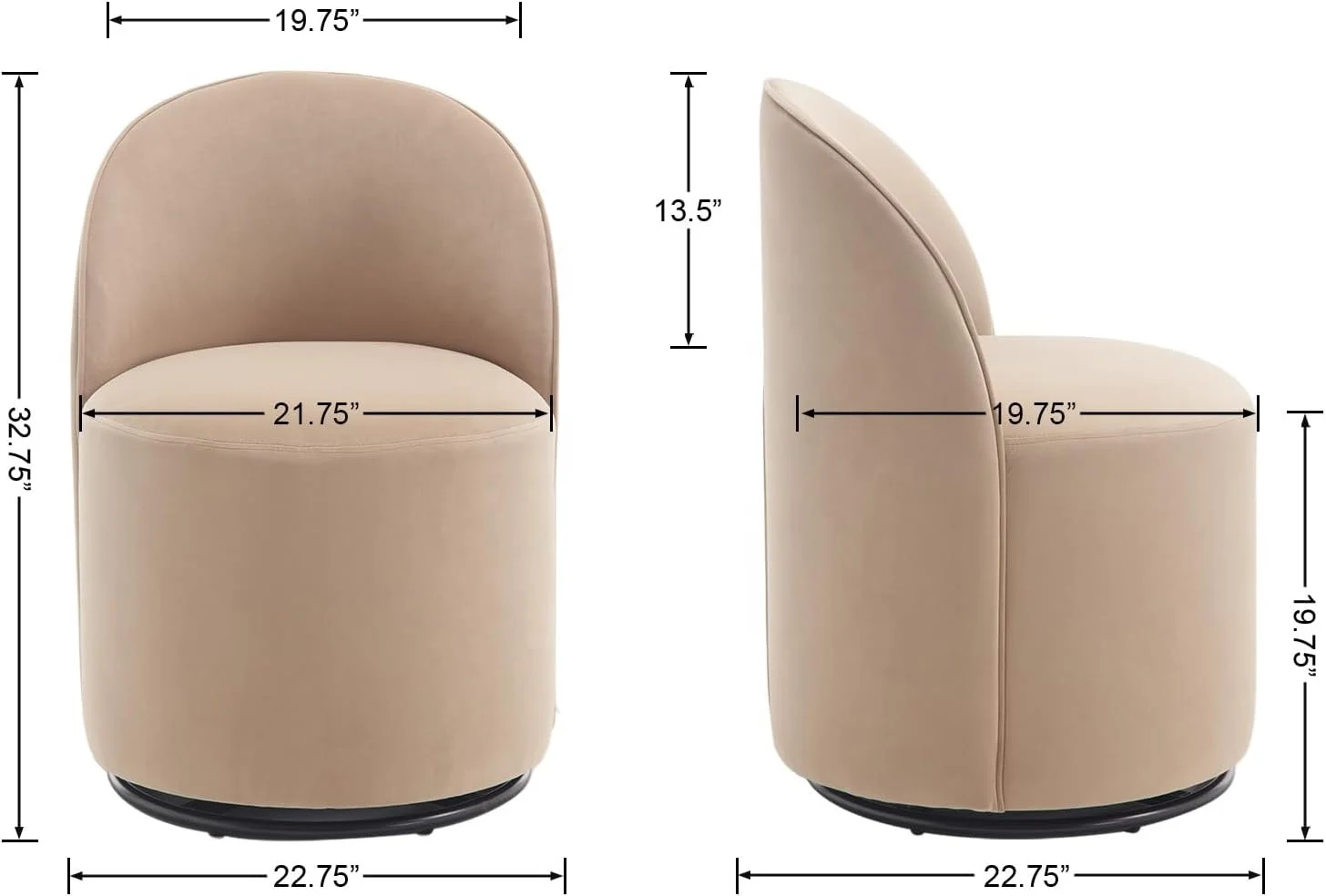 Mid Century Modern Velvet Dining Chairs Set 360 Degree Swivel Comfortable Armless Accent Makeup Chairs Living Room