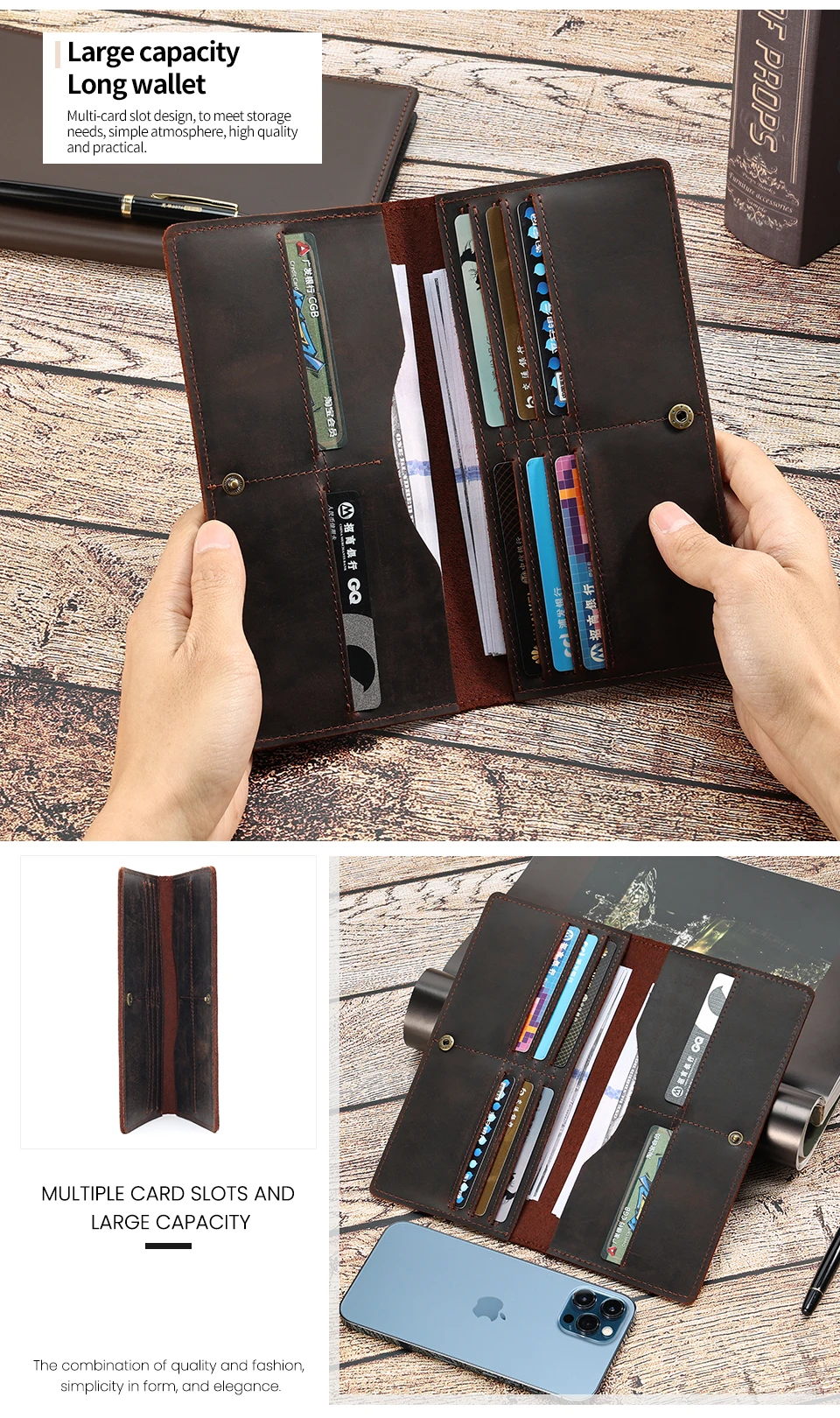 Joyir Echt leder Brieftasche Männer Leder lange Brieftasche Clutch Tasche Vintage männliche Geldbörse für Scheck heft Kreditkarten minimalist ische Geldbörsen – Detail 3