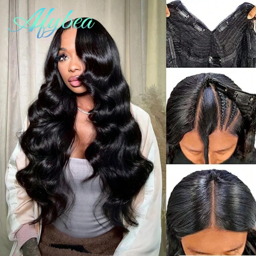 

Накладной парик из натуральных волос Remy, без клея, с V-образным вырезом, 200% плотность, бразильские черные волосы, волнистые, для женщин