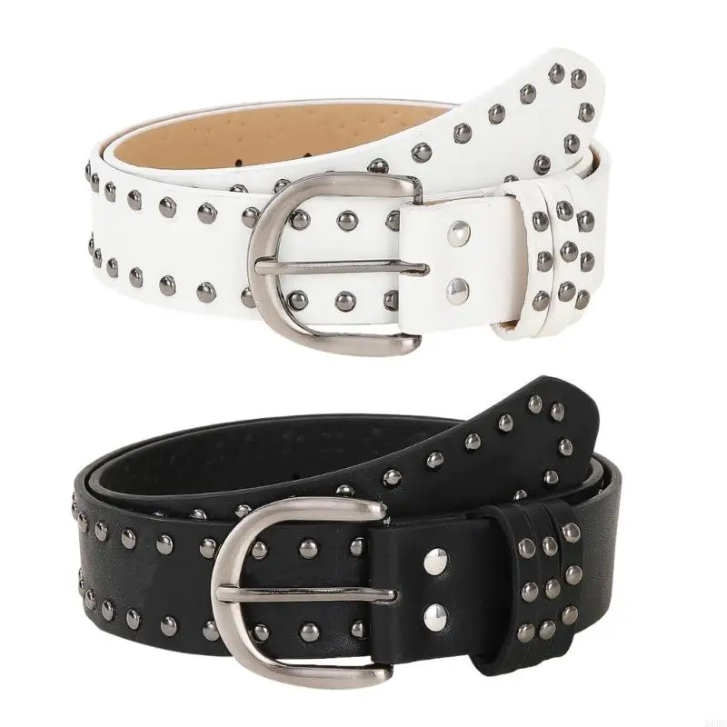 

N80C Punk Buckles Waist Belts Flaring Dress Belt Exhaust Eyelet Belt Personality