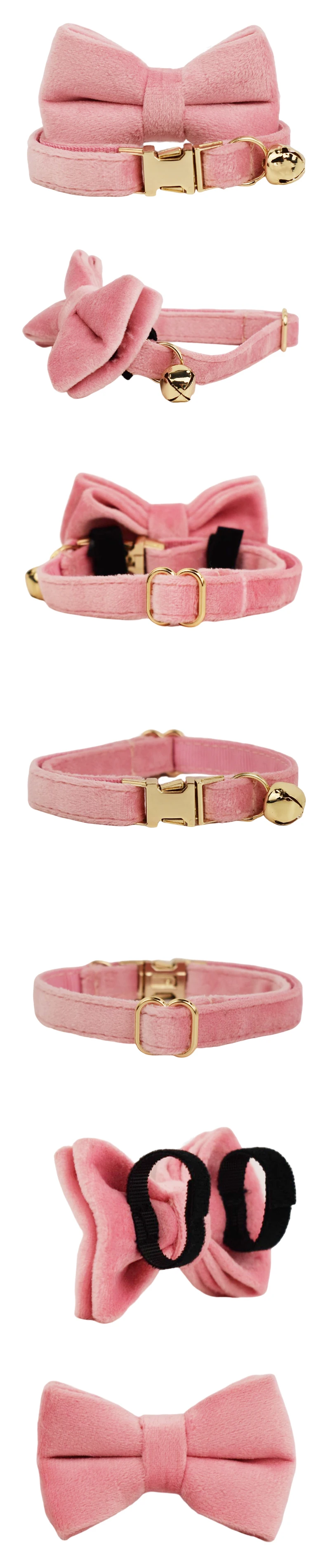 Personalized Collar for Cat Kitten Collar Velvet Puppy Small Dogs Collars Customized Engraving Name Cat Necklace with Bell Bow