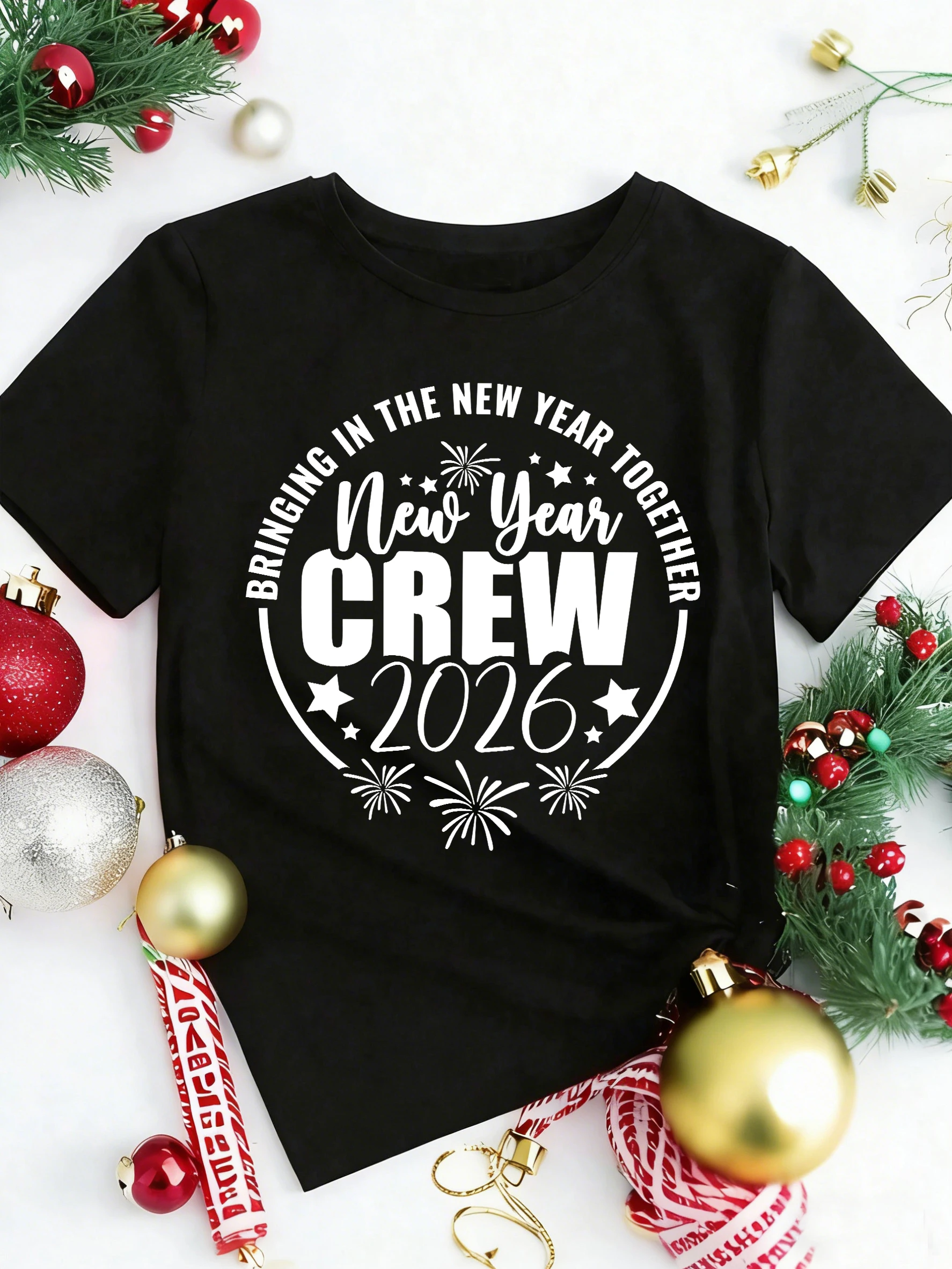 جلب في العام الجديد معا يطبع المرأة تي شيرت الصيف Y2K تي شيرت كل مباراة مريحة علوية لينة Crewneck قصيرة الأكمام