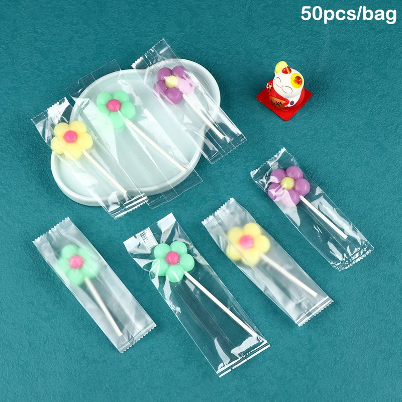 50Pcs Transparent Frosted Package Handmade DIY Lollipop Packaging Bag Machine Sealing Candy Sugar Bags