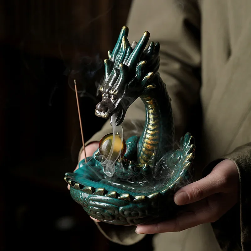 Ceramic Dragon Backflow Incense Burner Xianglong Playing Pearl Antique Sandalwood Agarwood Incense Incense Burner
