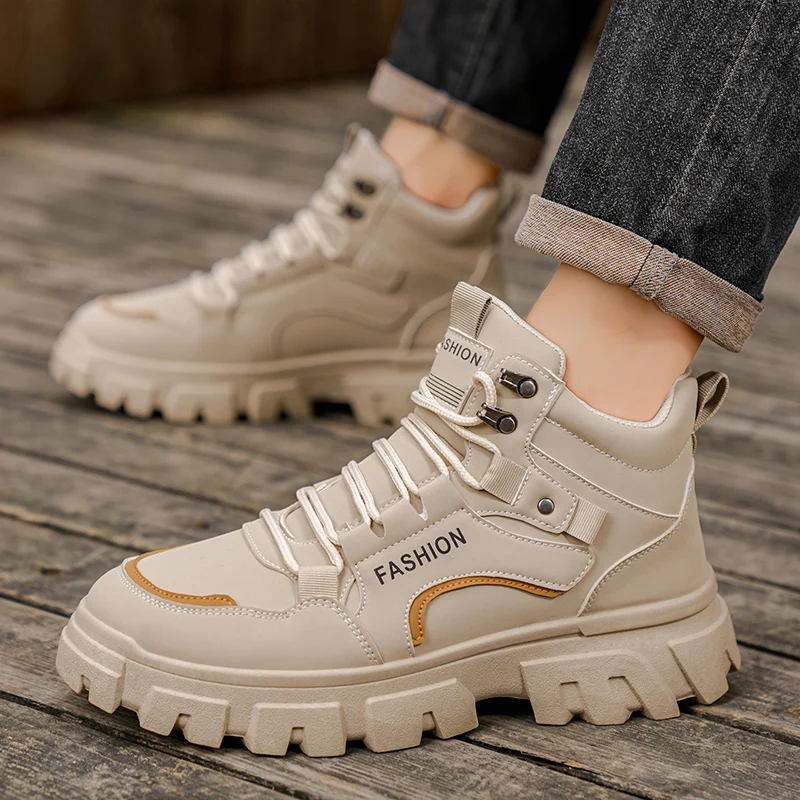 

2025 Men's Big Yellow Boots Outdoor Water - Repellent Coating Medium - Top British Style Retro Work Boots Winter Snow Cotton Fas