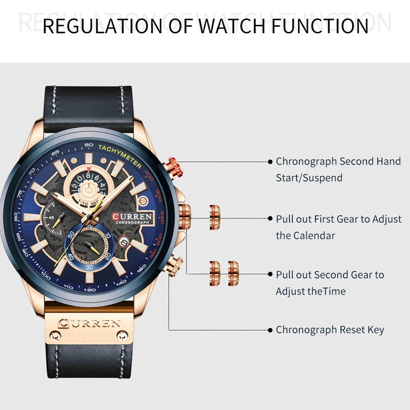 CURREN Uhr für Männer Top Marke Luxus Lederband Quarz Wasserdichte Armbanduhr Mode Lässig Sport Uhr Business Datum Uhr – Detail 8