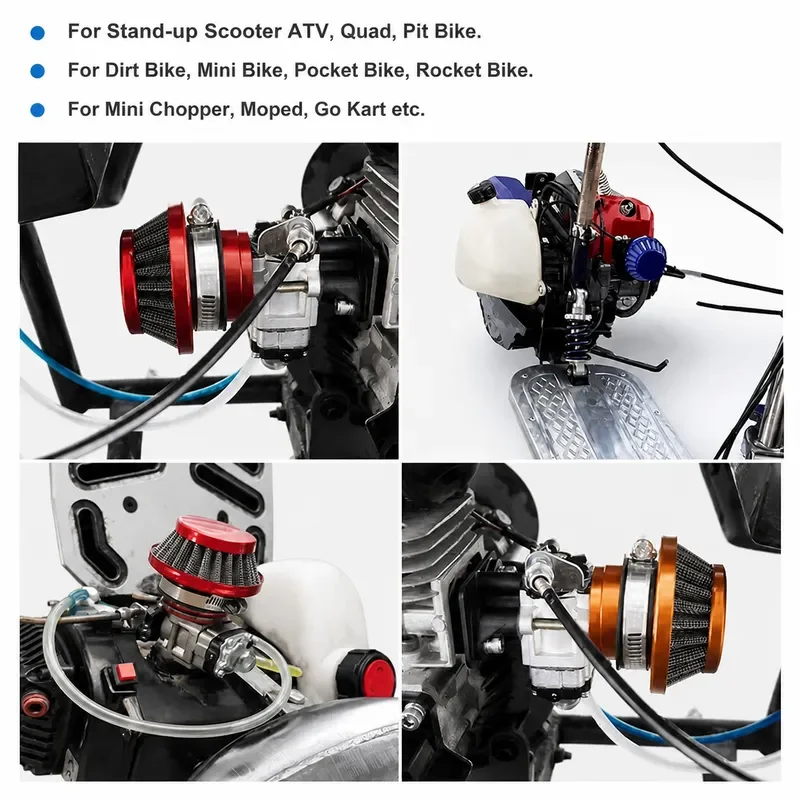 15mm Carburetor Red 44mm Air Filter Alloy Stack Kit For 2 Stroke 33cc 43cc 49cc Engine Parts Gas Scooter Goped