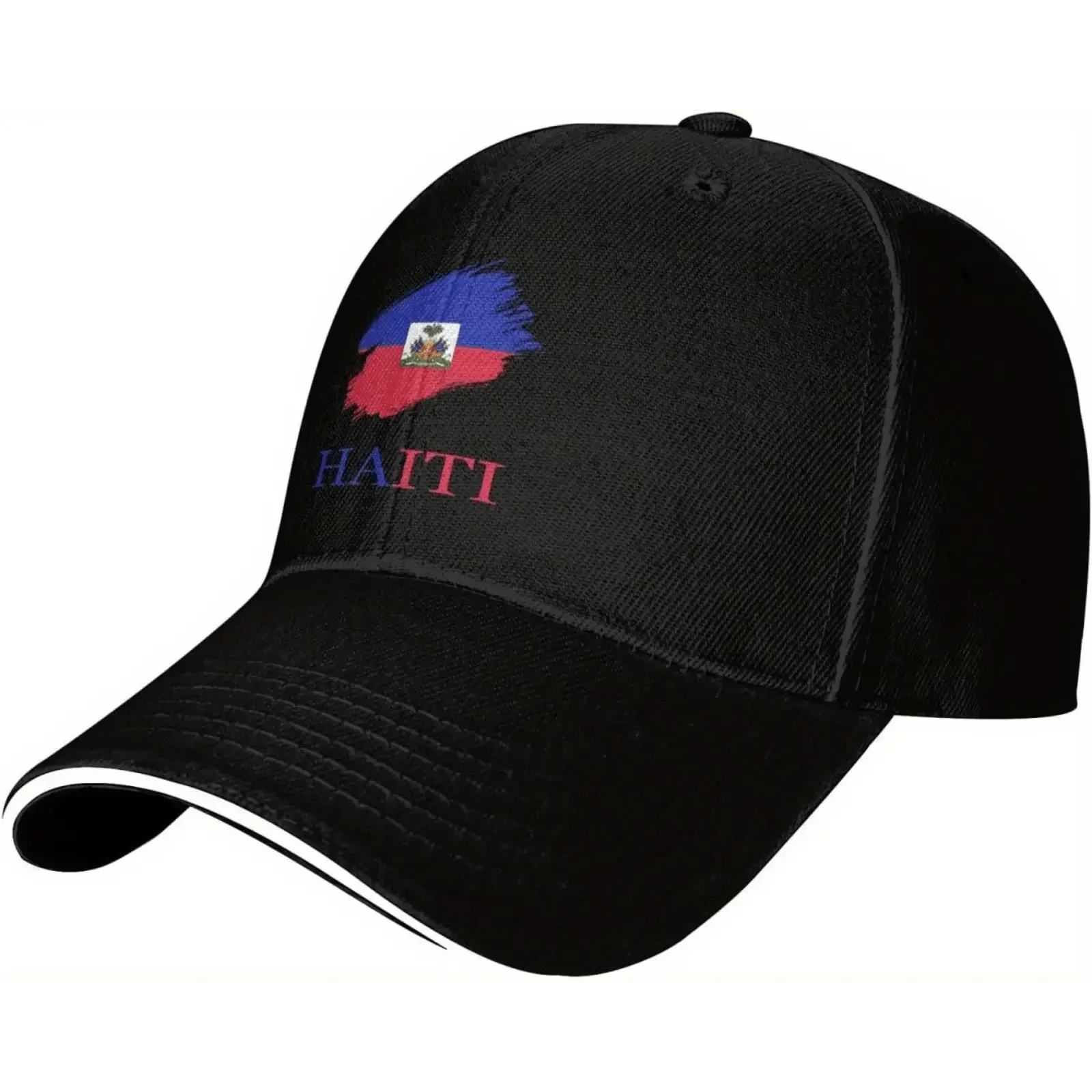 Patriotic Haitian Flag Trucker Hat - Unisex Adjustable Mesh Back Cap with Adjustable Clasp, Sun Protection, Hand Wash Care, for Hiking/Light Outdoor, Sports, Travel & Errands (Sports & Outdoor Accessory)