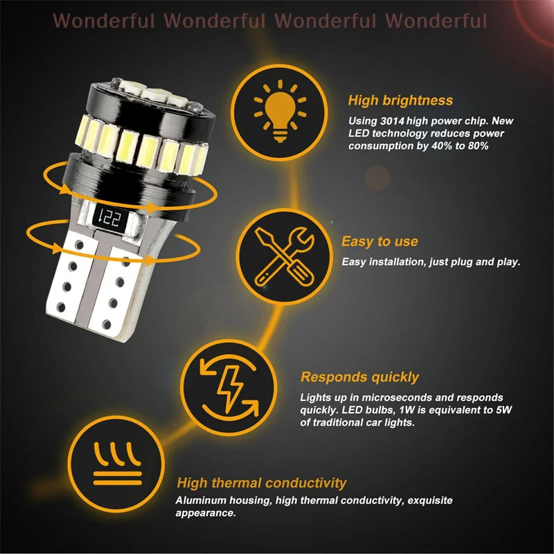 

10Pcs 12V White Car Parking Position Interior Map Dome Reading Lamp Clear Side Marker Tail Light W5W T10 LED Canbus Light Bulbs