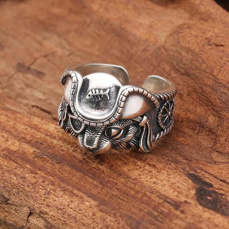 S925 sterling silver ring, punk hip-hop style, cute little dog, handsome retro trend, jewelry, gift for lover