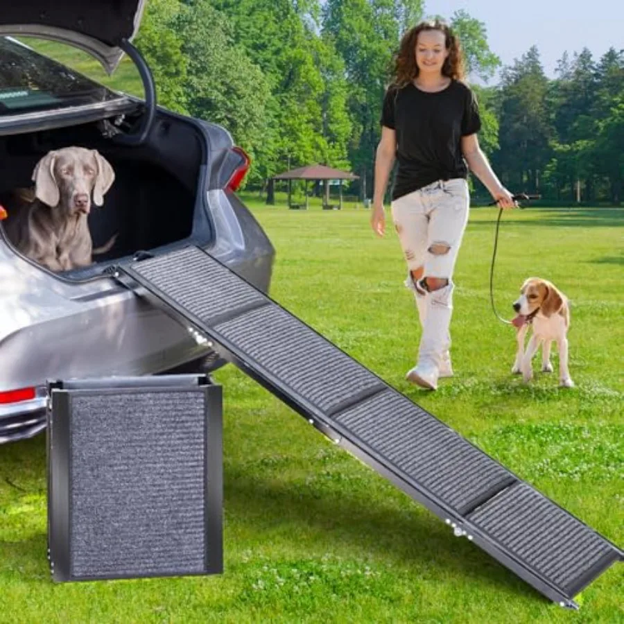 

63 Collapsible Dog Ramp for Car SUV Truck Folding Outdoor Pet Ramp for Large Dogs on Porch Steps Brown with Non-Slip Surface
