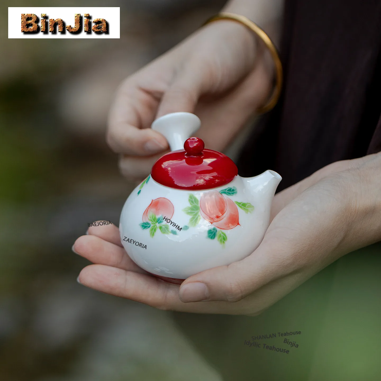 140ml Hand-painted Peach Side-handle Teapot Handmade Tea Infuser Pot Tea Brewing Kettle With Strainer Tea Ceremony Collection