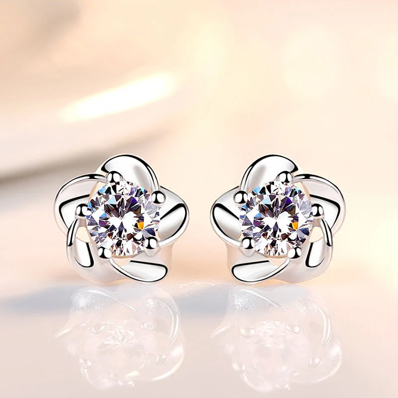 Fanqieliu Real 925 Sterling Silver Woman\'s High-quality Fashion Jewelry New Crystal Zircon Flower Stud Earrings FQL23650