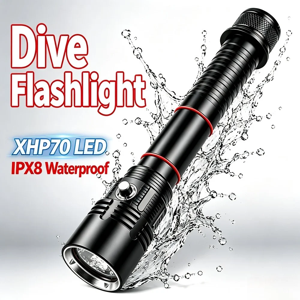 New P70 Magnetic Control LED Flashlight Professional Diving Torch for Underwater Sea Exploration Outdoor Water Activities