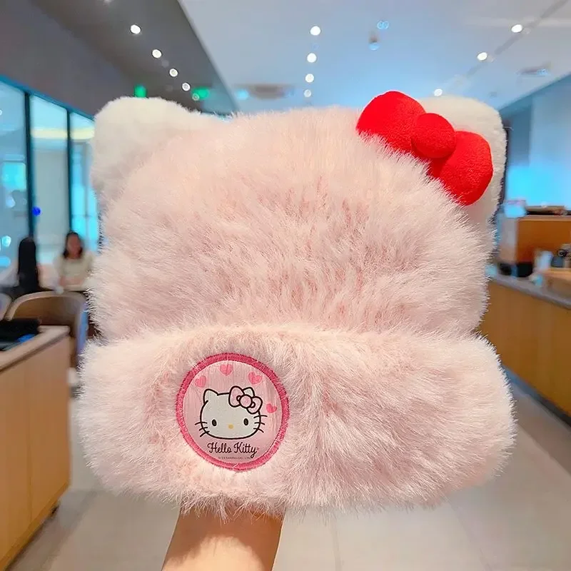 

Sanrio Kuromi Anime Kawaii Windproof Warm Hat Cute Cartoon Cinnamoroll Hello Kitty Children Thick Cap Lovely Gifts for Kids