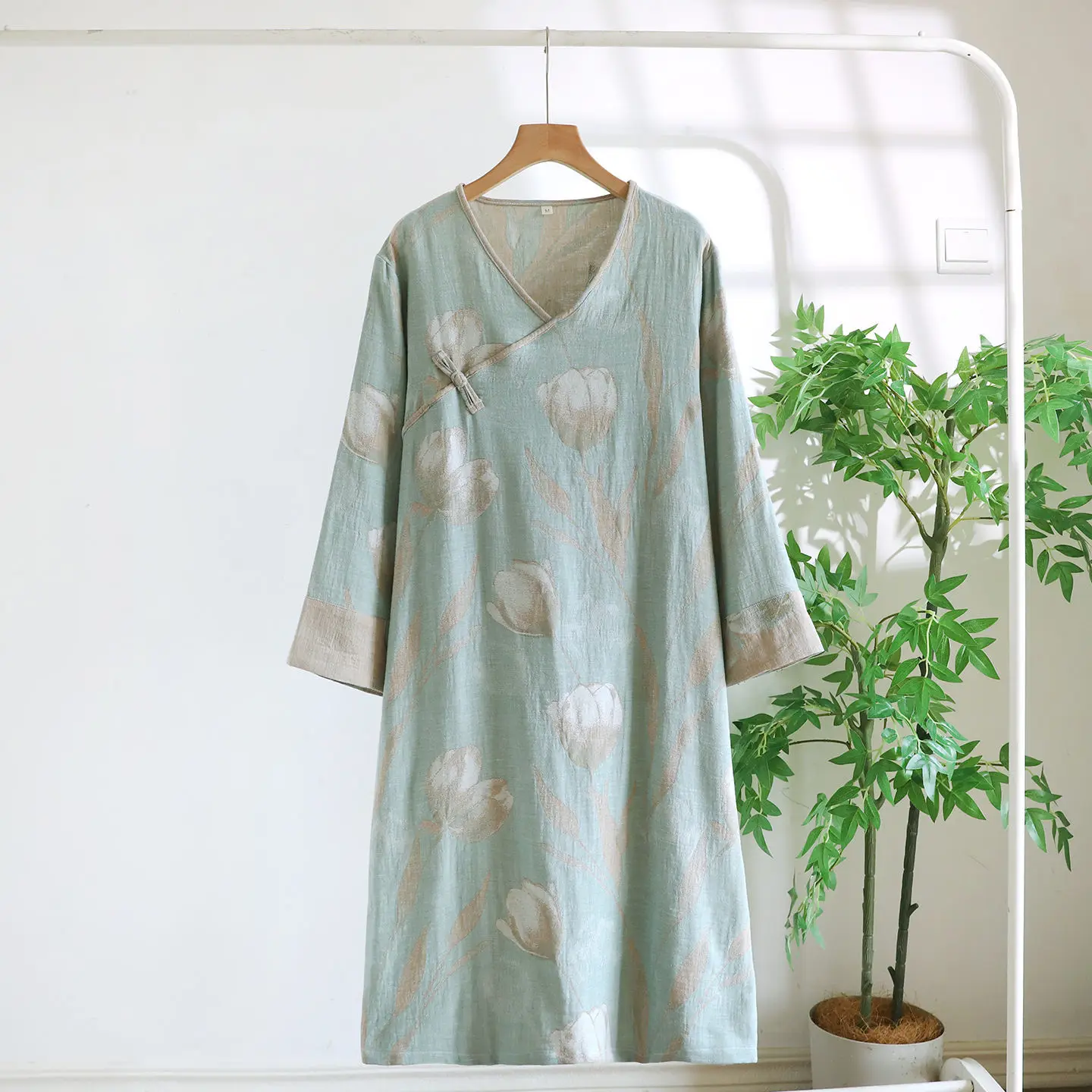 

2026 New Women's Spring and Autumn Sleeping Skirt 100% Cotton Gauze Jacquard New Chinese Color Knitted Long Skirt Home Clothing