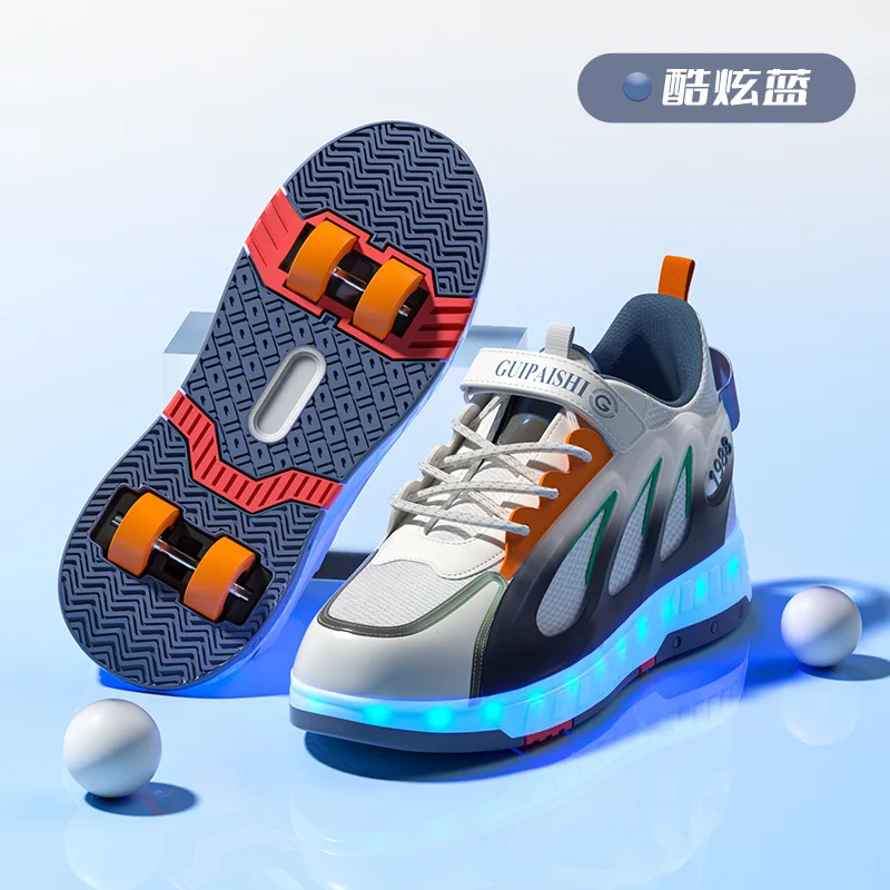 Fashion LED Young People's Walking Shoes Can Walk And Slide Sports Shoes Boys & Girls Kids Luminous Roller Skates