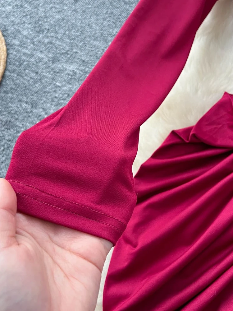 フォームリナ エレガント レディース ハイネック 長袖 ボディコン マキシドレス セクシー ソリッド カットアウト ウエスト ラッフル スリム フォーマル イブニング パーティー ガウン