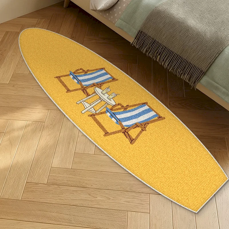 VIKAMA Surfboard Shaped Beach Print Running Blanket Anti Slip Washable Soft Floor Mat Bedroom Coastal Theme Home Decoration