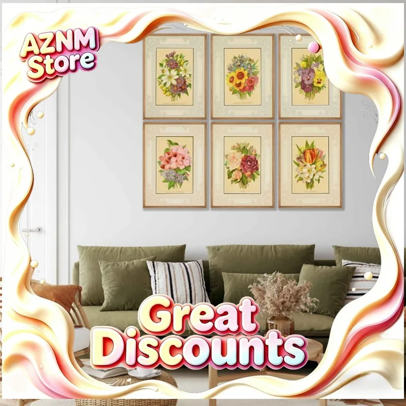 Vintage Colourful Flower Prints Poser Nature Botanical Floral Pansy Aster Rose Canvas Painting Wall Art Living Room Home Deco