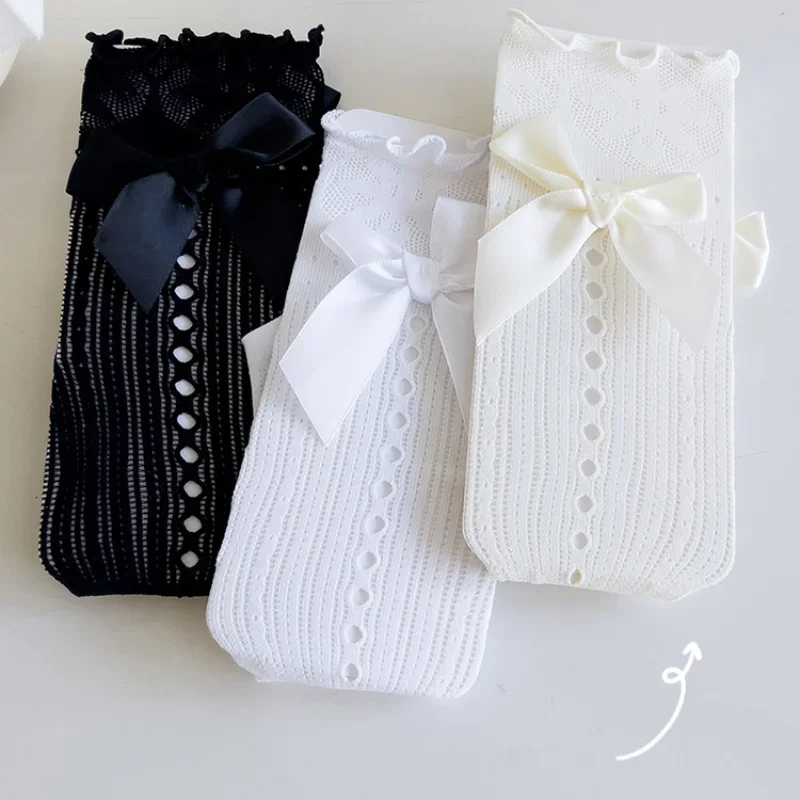 

Lolita Girls Stockings Socks Women Princess Bowknot JK Lace Hollow Out Rolled Edge Fashion Mum and Child Fishnet Trouser Socks