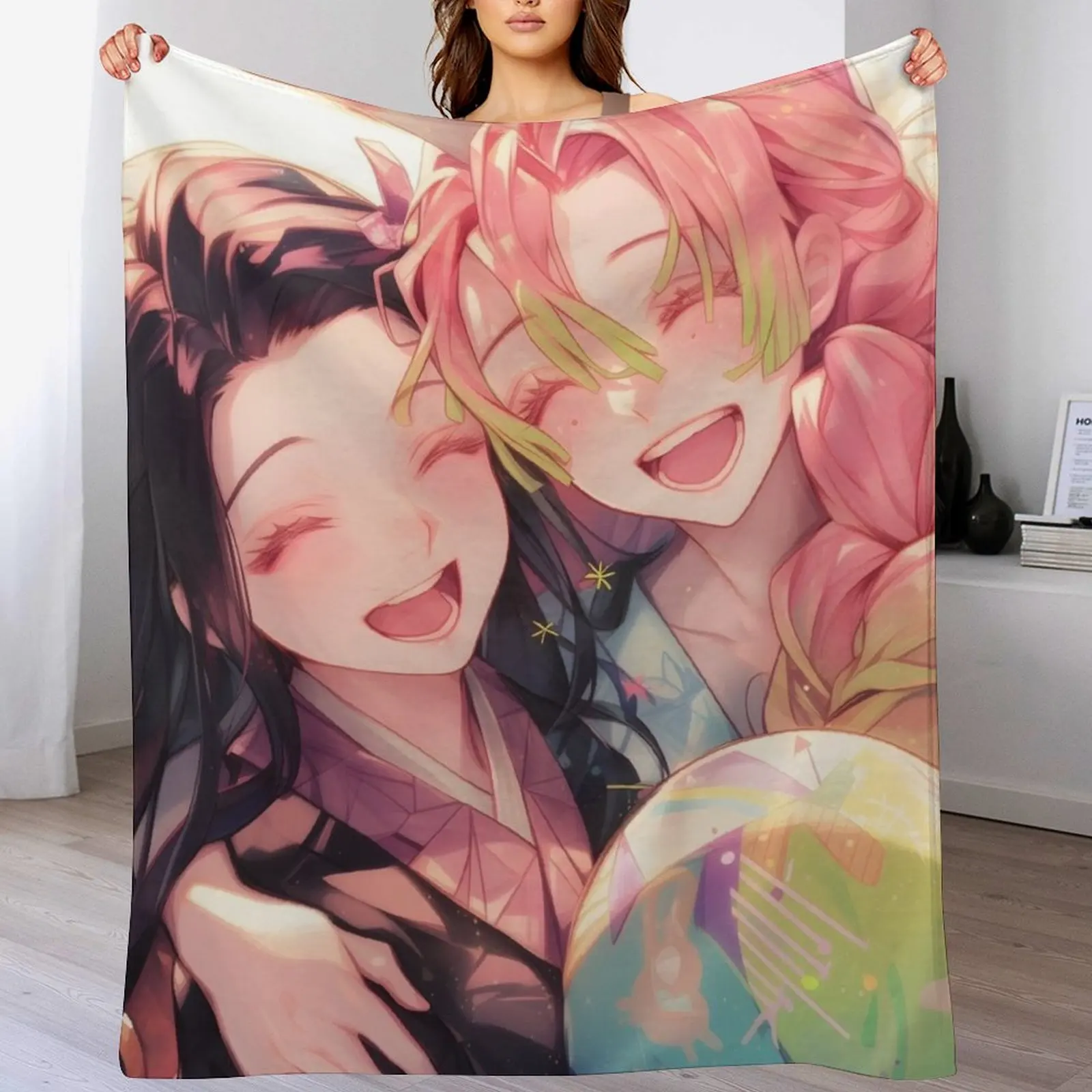 

Nezuko Kamado & Mitsuri Kanroji - Demon Slayer 1 Throw Blanket Plush Sofa Throw Blankets For Baby Soft Blankets