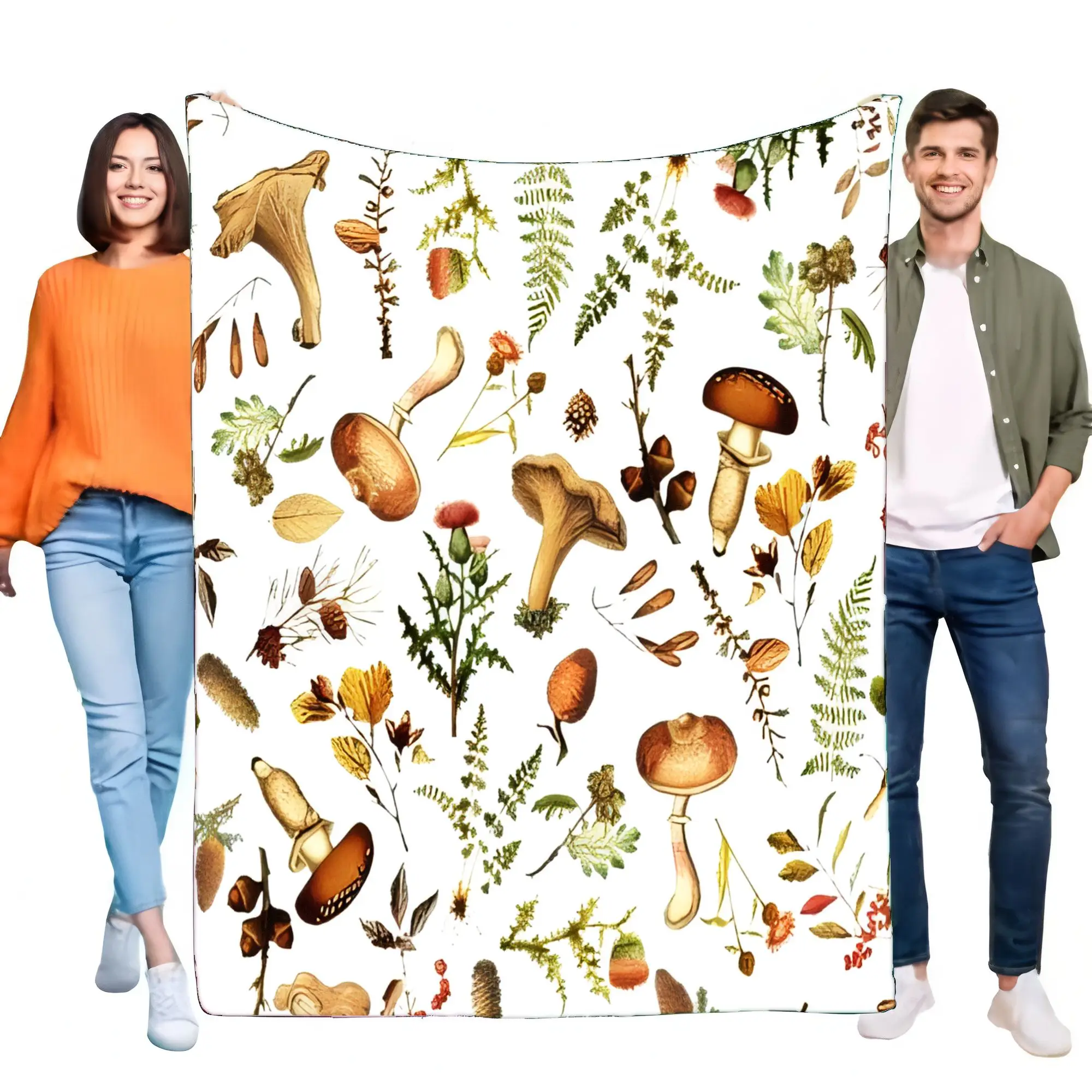 Nature-Inspired Mushroom Pattern Throw Blanket Soft Cozy Lightweight for Home Decor, Perfect for Sofa, Bed, Camping, and Gifts f