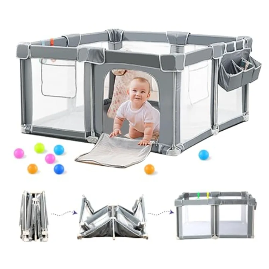 

Foldable Baby Playpen 50"x50" with Mat Out-of-The-Box Ready Playpen for Babies and Toddlers Portable Play Yard with Breathable