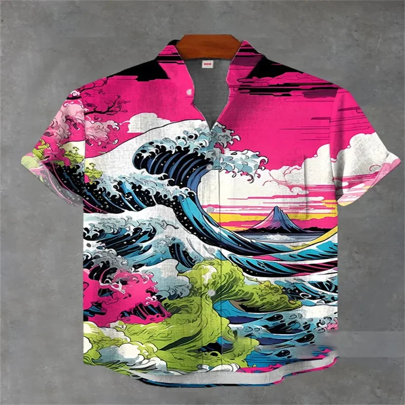 

2025 style men's and women's wavy watercolor art print 3D short-sleeved shirt