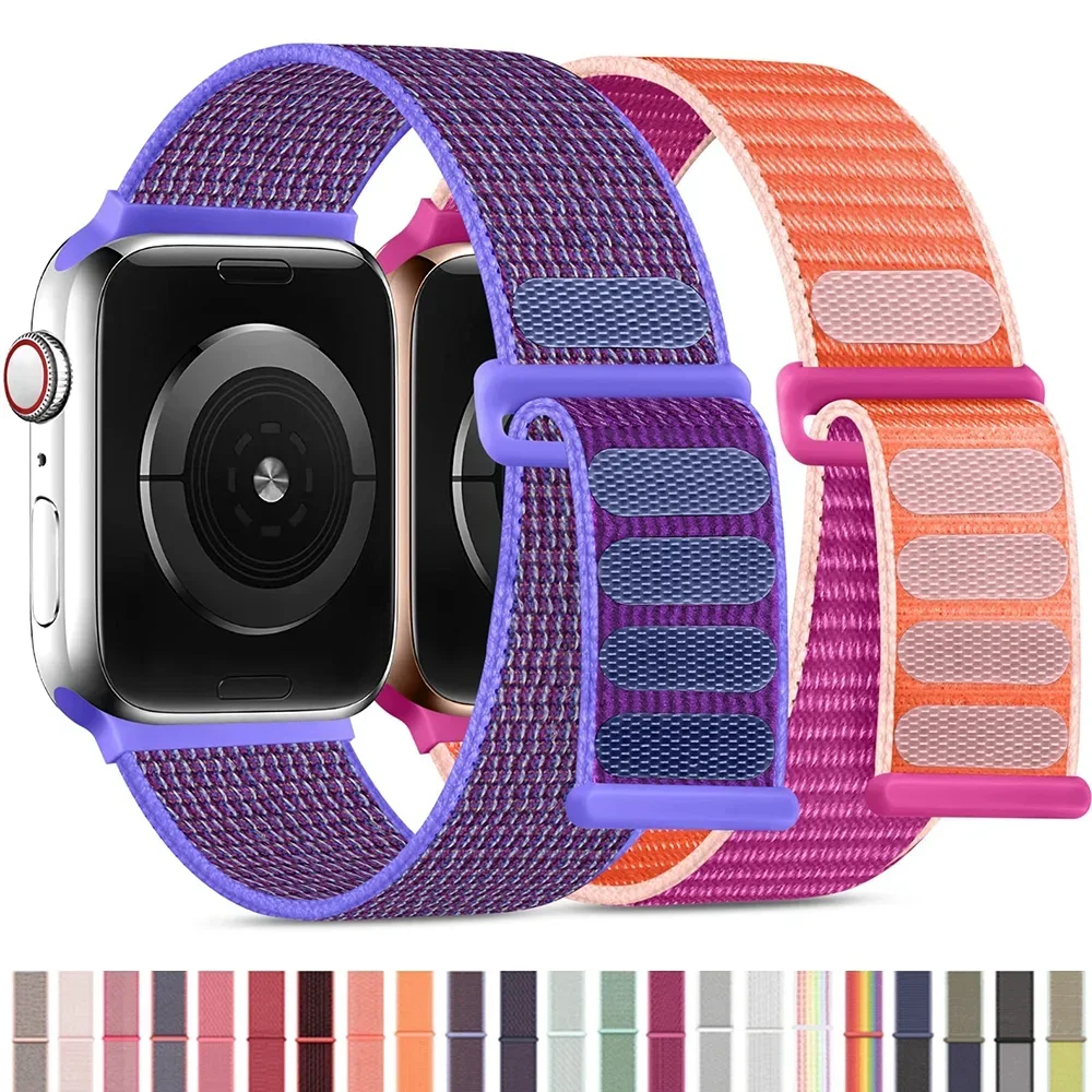 Nylon loop Strap For Apple Watch Bands 49mm Ultra-2 44mm 40mm 45mm 41mm 38-42mm Bracelet for iwatch band Series 9 8 se 7 6 5 4 3