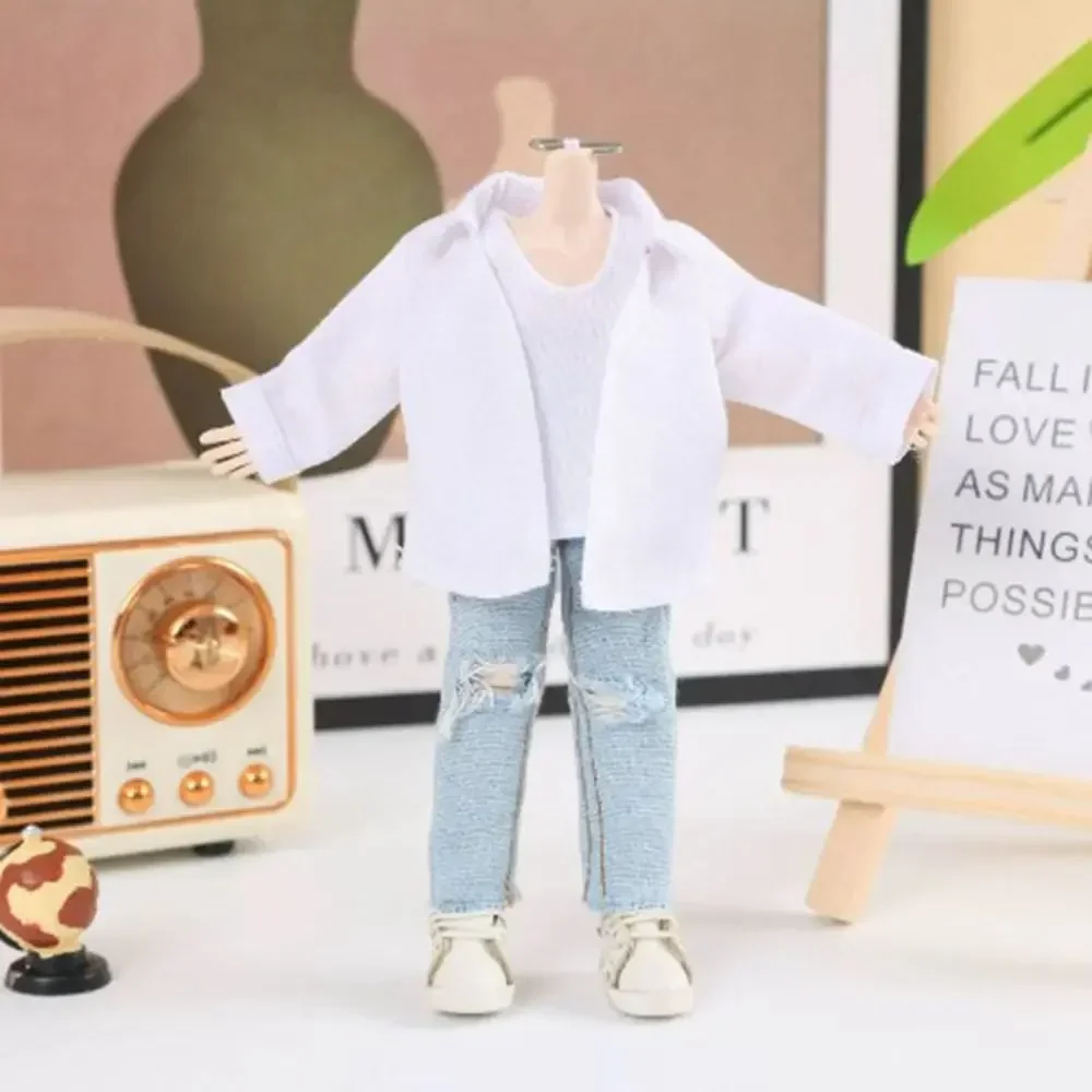 1/12 Scale Loose Solid Color Casual Shirt Black/White Long Sleeved Shirt Male Doll Fashion Outfit for 6'' Figure Doll Clothes
