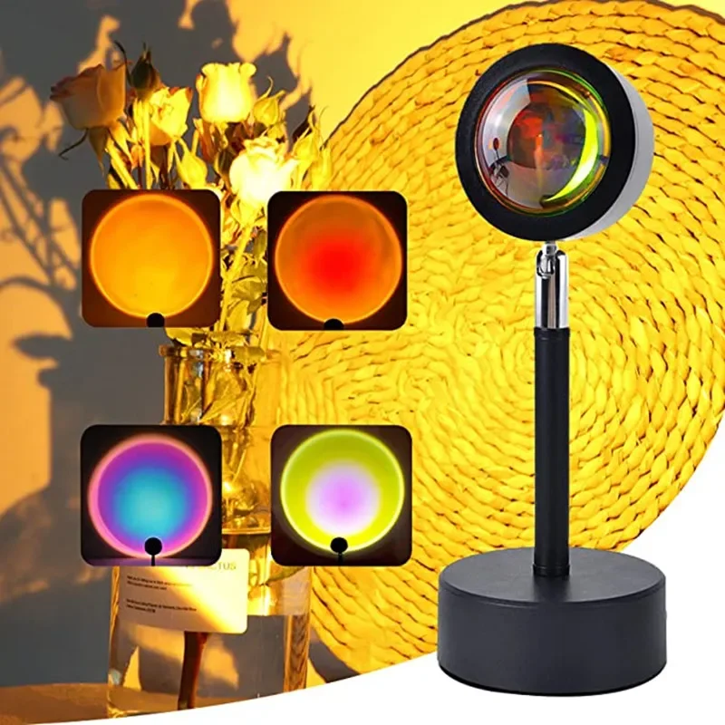 

16 Colors RGB Dimming 180 Degree Rotation Remote Control USB Plug-in LED Rainbow Sunrise Sunset Halo Projector Light