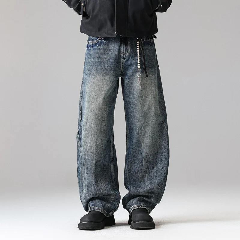 

Washed American Style Men's Straight Leg Jeans High Street Loose Fit Wide Leg Pants Spring New Arrival Knife Jeans