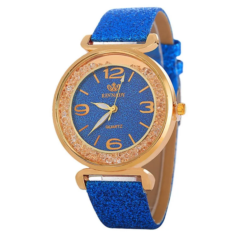 Fashion Watch Korean Version Dusting Gold Powder Watch Pu Leather Strap Wristwatch Elegant Women Clock Gift Relojes De Mujer