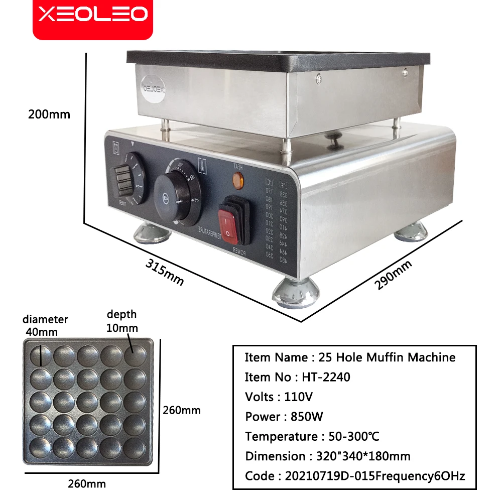 XEOLEO-máquina comercial para hacer tortitas, parrilla antiadherente de 900W, 25 agujeros, Poffertjes holandeses