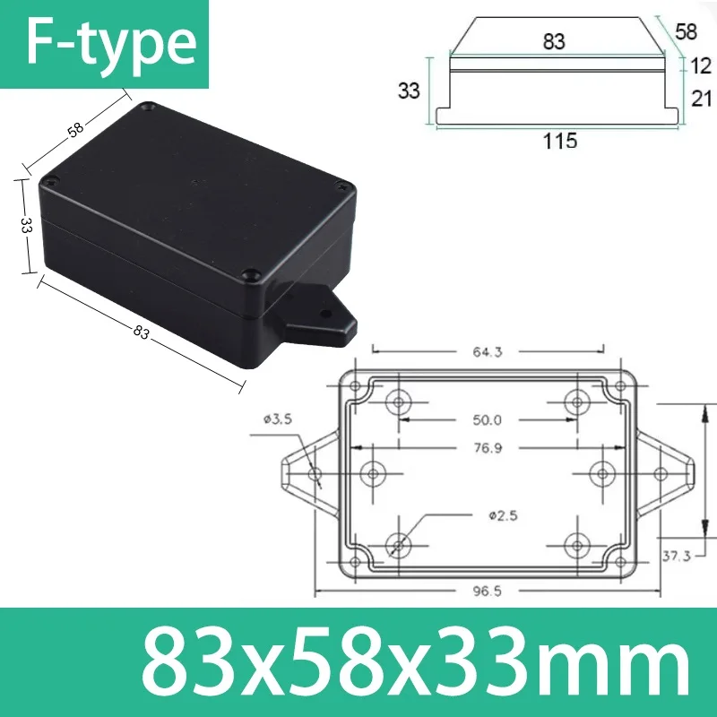 ABS waterdichte behuizing elektronische veilige behuizing plastic dozen zwarte draadaansluitdoos plastic organisator IP67 waterdichte behuizing