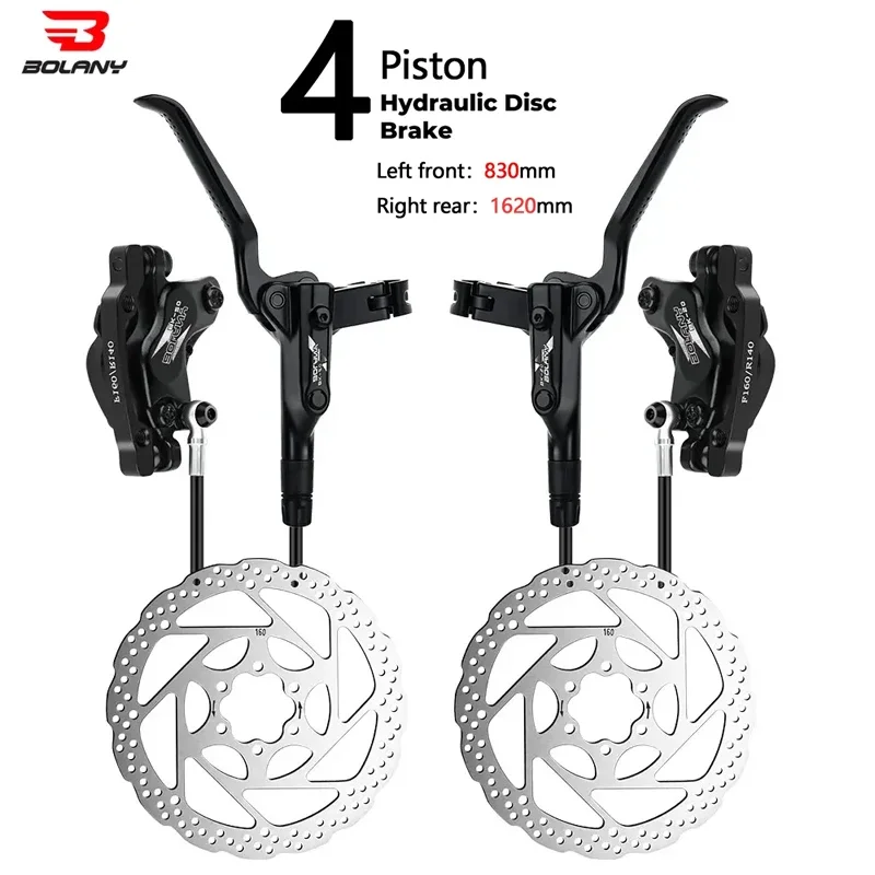 

BOLANY Quad-Piston Hydraulic Disc Brake Kit MTB Front Rear Brake System 160mm Rotors 830/1620mm Oil Hoses Cycling Components