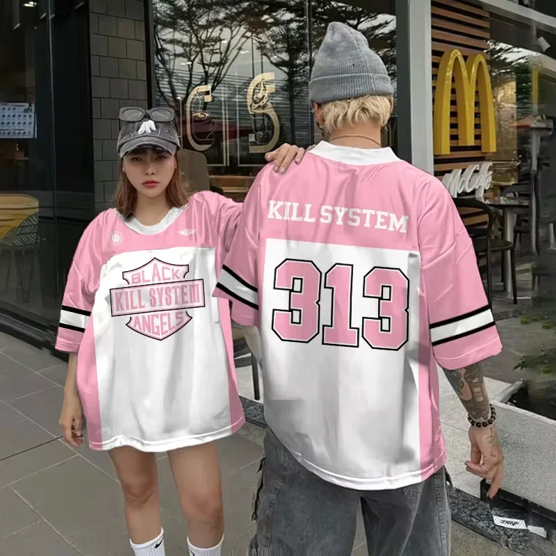 2024 Summer New Couple's Top Modny Oversize Oddychający Vintage Street Hip Hop Style Top Okrągły dekolt Koszulka z krótkim rękawem