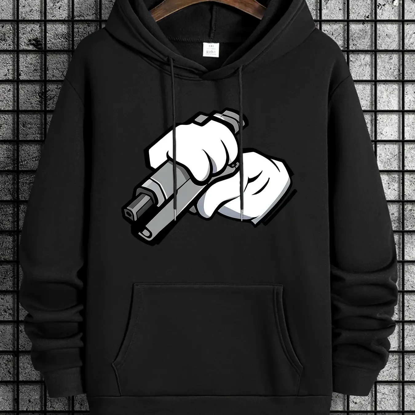 Get Money Cartoon Hand Plus Size Men's Casual Pullover Hoodie With Drawstring Polyester Fiber Soft And Breathable Regular Fit