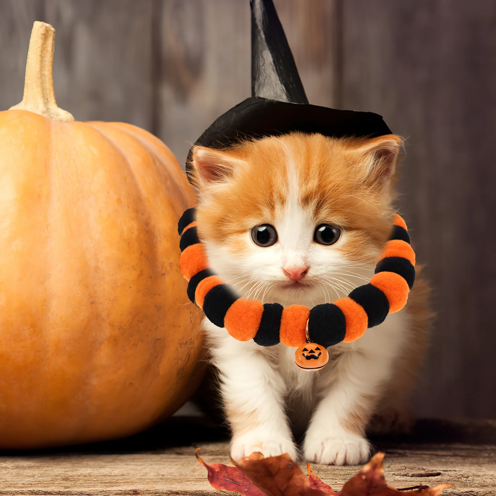 

2Pcs Halloween Pumpkin Bell Cat Collar Adjustable Comfortable Pet Neck Decor Party Accessory Cat Collar Pet Neck Decor