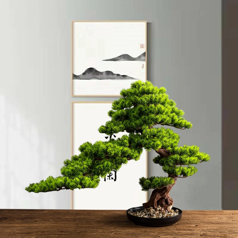 

New Chinese welcome pine bonsai planting green plants living room hotel home porch soft decoration model