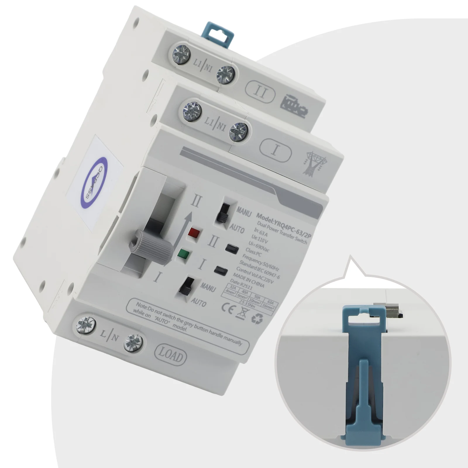 

Переключатель питания 2P 63A AC110V с ручным и автоматическим режимами, автоматический переключатель двойного питания для непрерывного электроснабжения