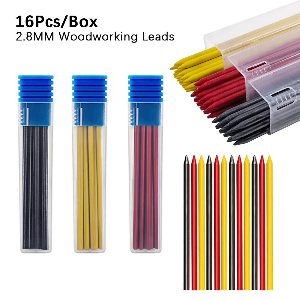 

16pcs/Box Black Yellow Red 2.8mm Woodworking Automatic Pencil Replaceable Lead Mechanical Pencil Marking Architectural Accessory