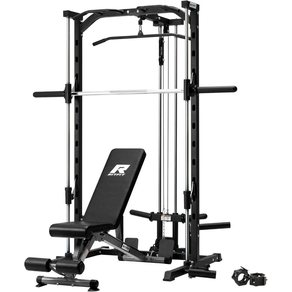 

Smith Machine Power Rack with LAT-Pull Down System, Landmine, Barbell Bar, Plate Storage Pegs and More Training Attachment