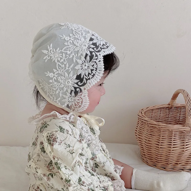 Lace Embroidery Flower Baby Hat Summer Breathable Mesh Infant Girl Bonnet Cap Newborn Photography Props