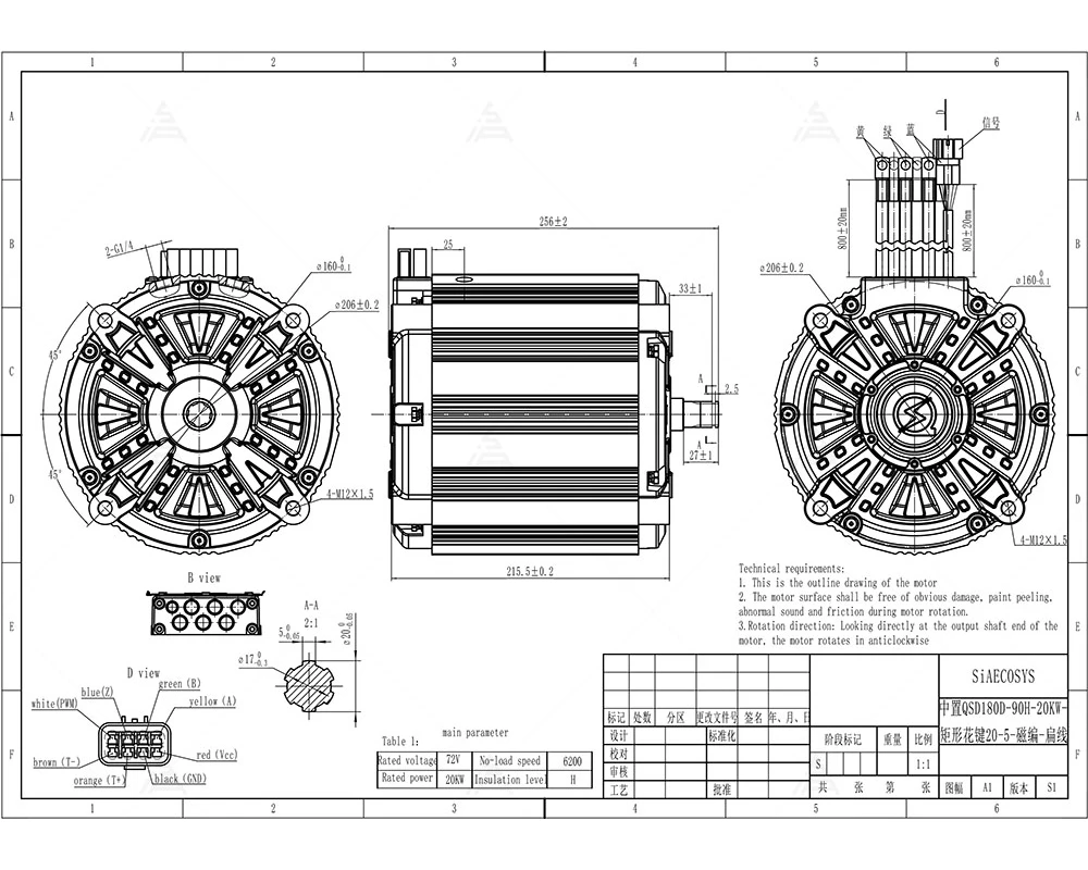 QSD180D-90H Motor Dimensional Drawing and Mounting Points