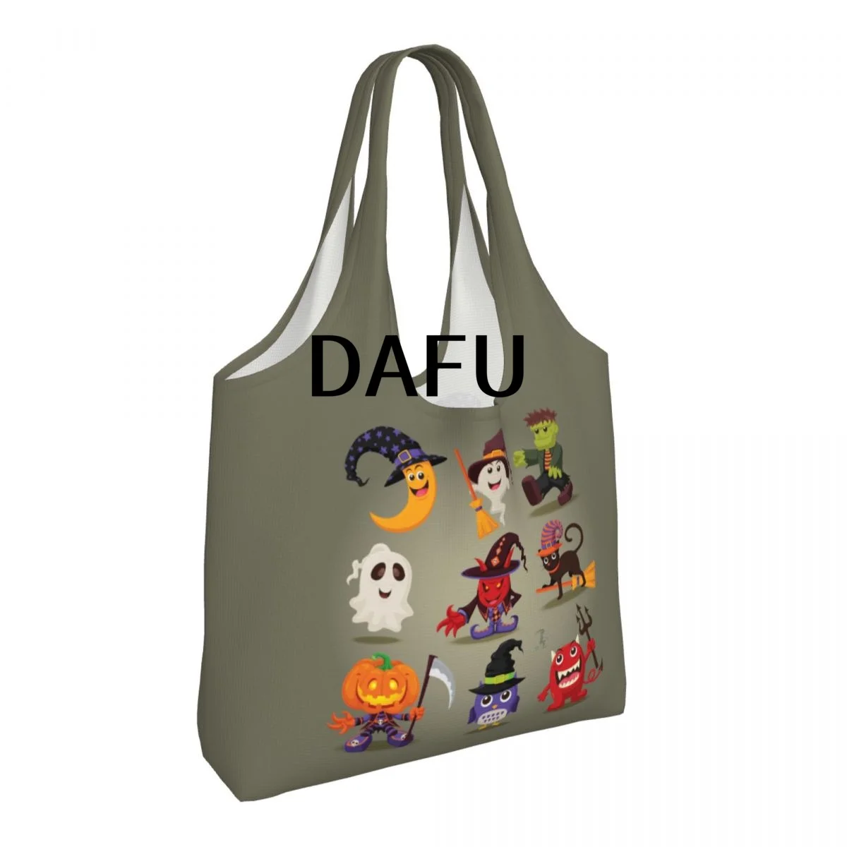 Funny Halloween Print Cotton Tote Bag - Casual Commuter Shoulder Bag for Work Grocery Shopping Trick or Treat