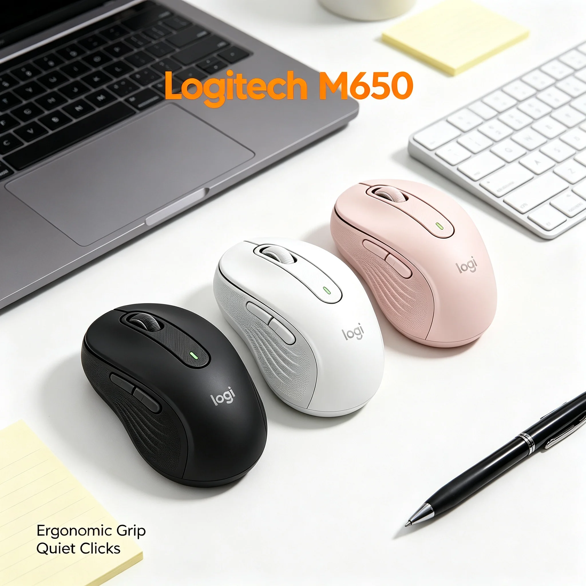 Logitech Signature M650 Wireless Silent Mouse Bluetooth Logi Bolt Dual Mode Ergonomic Office Mouse Custom Side Buttons 24 Months